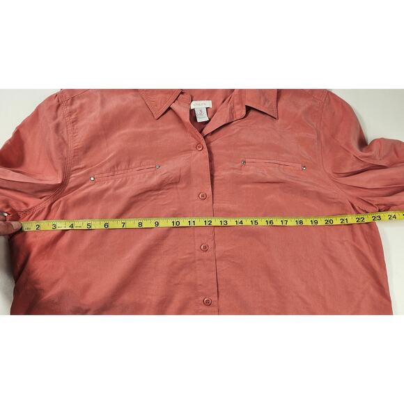 Chicos 3 (XL) coral modal blend roll tab sleeve button up Career Casual EUC top - Picture 7 of 7